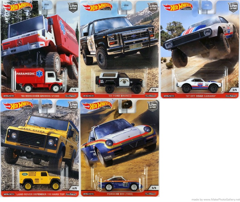 Set Hot Wheels 1/64 'Wild Terrain' - 5 Modèles : Porsche, Bronco, Land Rover, Camaro... - Neuf