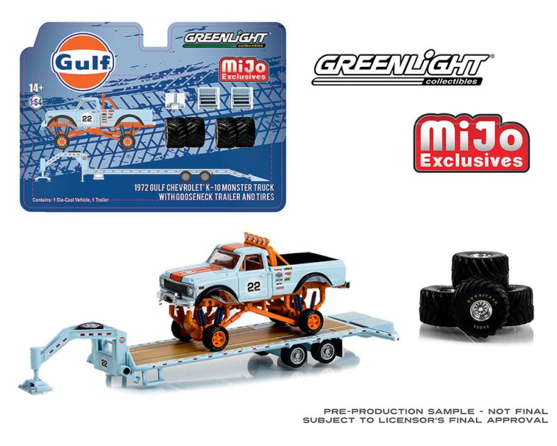 1972 Gulf Chevrolet K-10 Monster Truck with Gooseneck Trailer and Tires